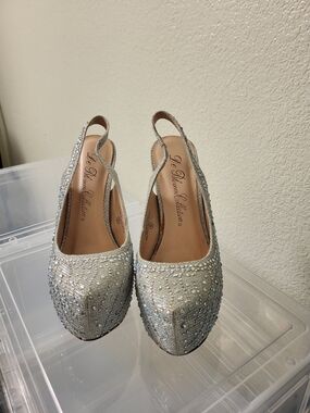 De Blossom Collection Silver Crystal Slingback Heels